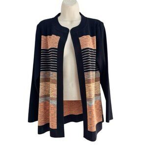 Vintage Exclusively Misook Women's Sz S Black Orange Stripe Open Front Cardigan